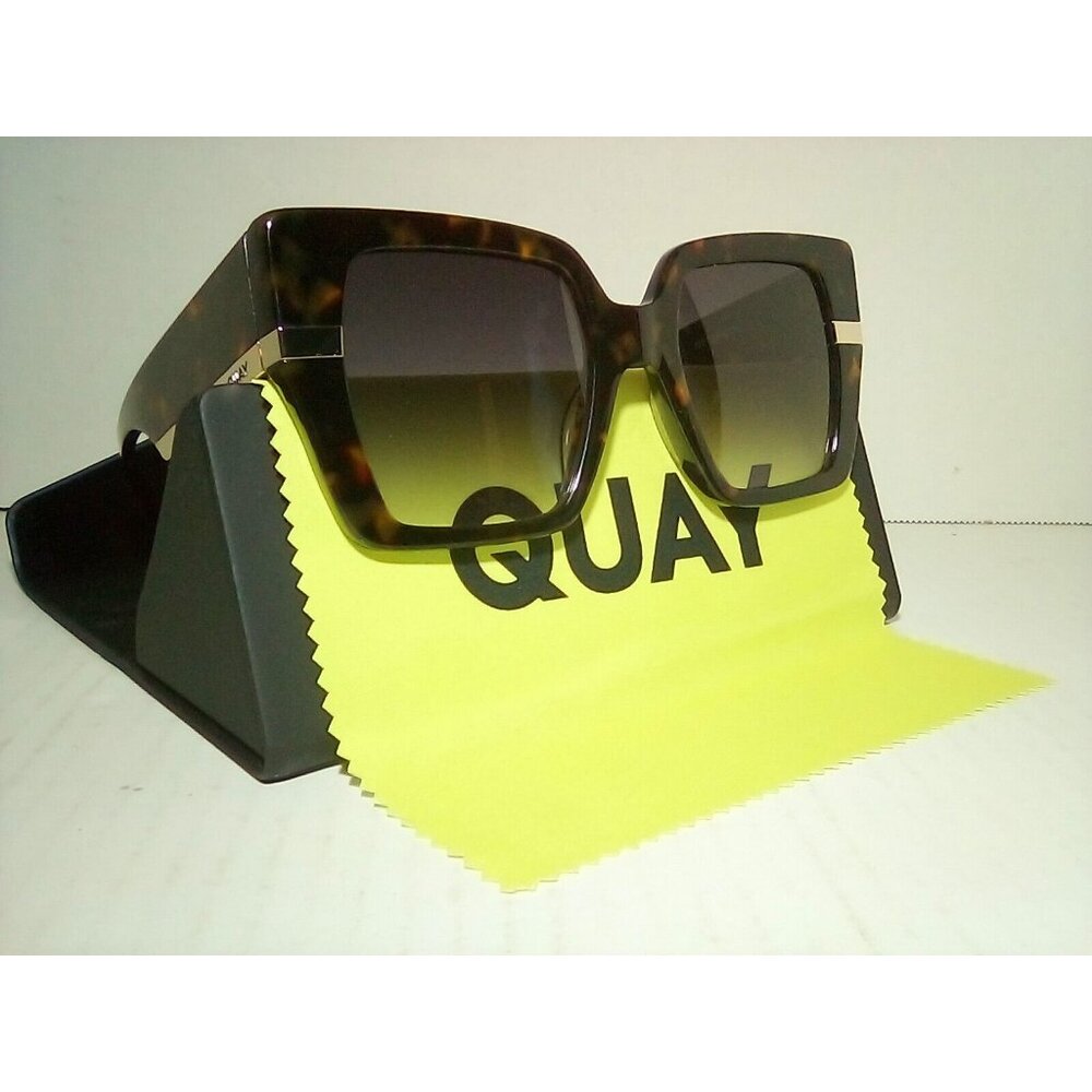 Quay Australia Notorious Square Sunglasses Neutral Tortoise Polarized Lens NWT